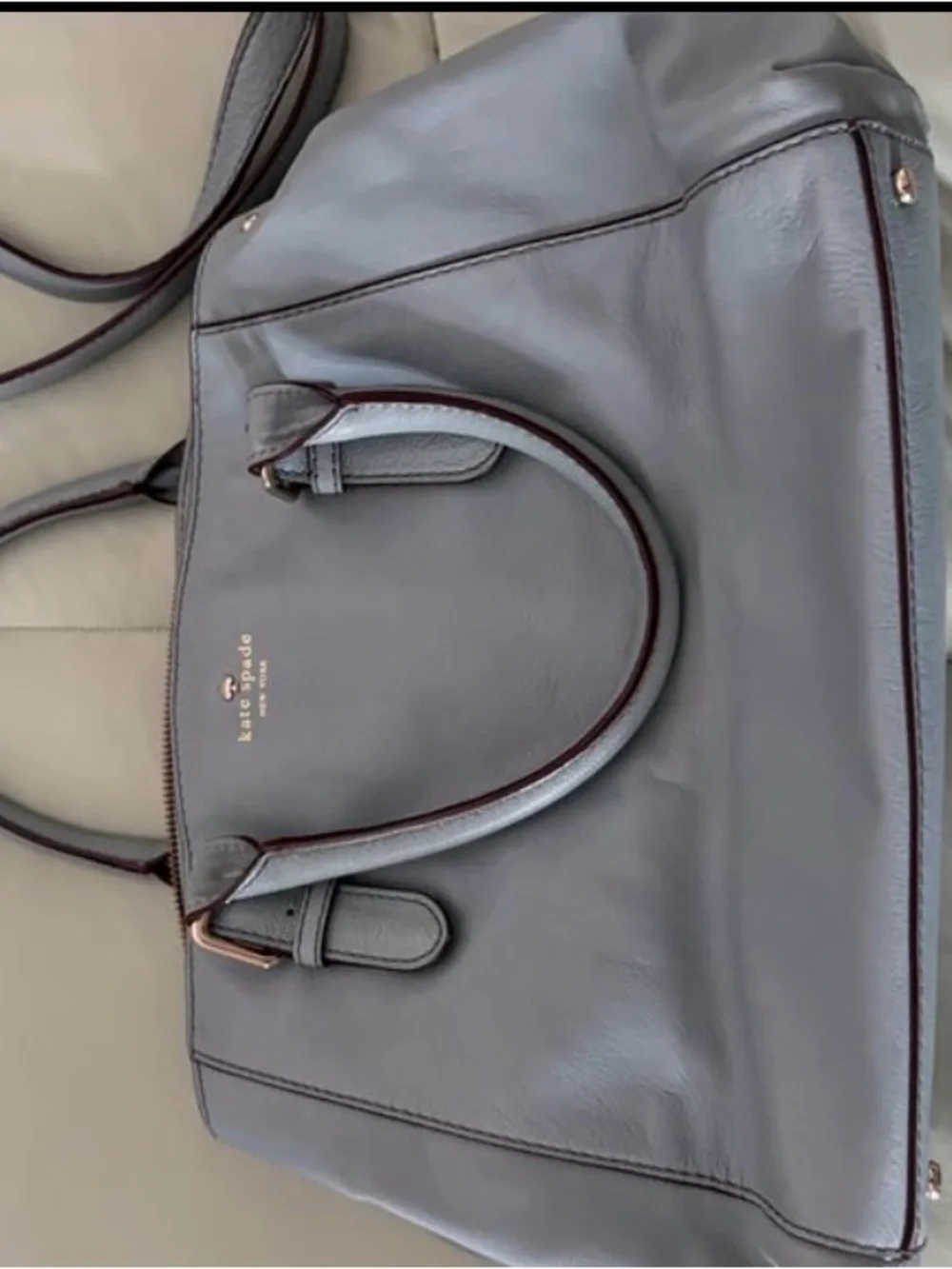 Authentic Kate Spade Grey Leather Satchel with Gold-Tone Hardware